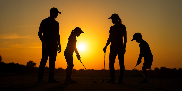 barn spelar golf